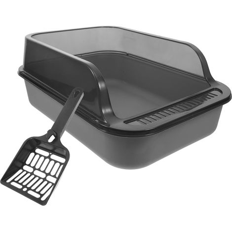 Semi-enclosed cat litter box with scoop, tall ABS structure, easy to clean, versatile use for cats and rabbits, available in several styles. (1/5)