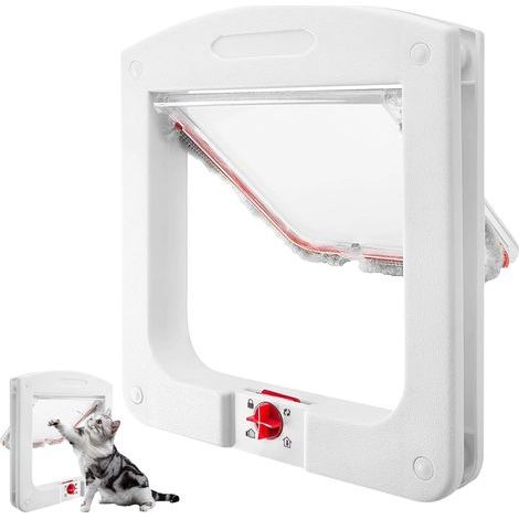 Chatière 24x20x3 cm avec serrure 4 voies, installation facile, porte sécurisée pour chat, compatible intérieur/extérieur, blanche (1/5)
