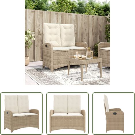 Relaxbank - Gartenbank Verstellbar mit Kissen Beige Poly Rattan (1/5)