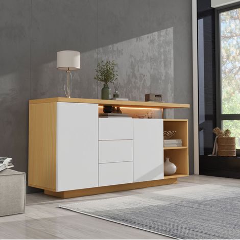 Madia contenitore 140 cm con LED bianco rovere OKMYHOME (1/5)