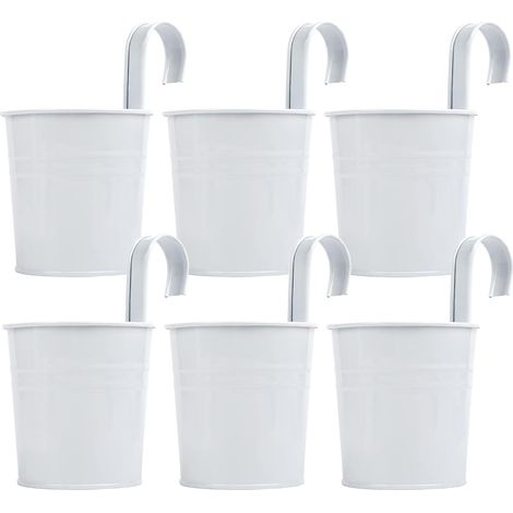 Lot de 6 Pots de Blanc Fleurs Intérieur Suspendu en Métal avec Crochet Amovible Décoration Jardinage