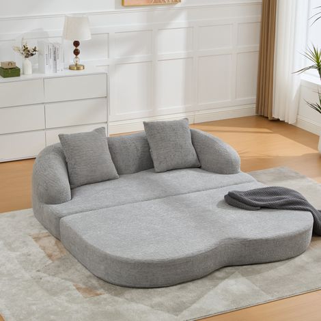Sofá cama convertible 157x84x65 cm gris claro en chenilla con 2 cojines y apertura sin montaje (1/5)