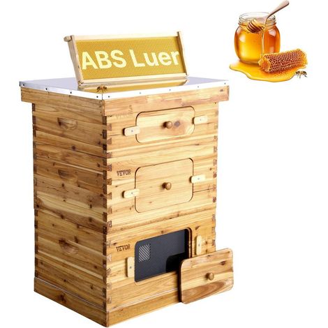 Ruche d'abeilles, 30 cadres, bois de sapin enduit de cire d'abeille, 2 boîtes profondes 1 moyenne, kit ruche Langstroth, fenêtres acrylique transparent fondations pour apiculteurs pro débutants (1/5)