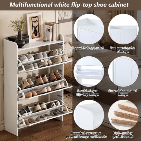 Set de deux pièces pour ranger les chaussures. Contient 12 compartiments. Peut être installé dans des couloirs, des portes, des salons et des bureaux. Matériau : MDF. Couleur : blanc. (1/5)