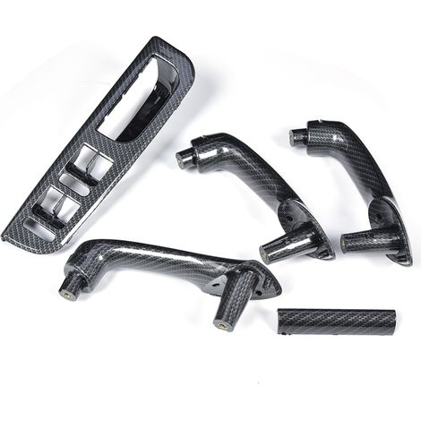 Set de 5 poignées de portière intérieures texture carbone, cadre interrupteur et coques pour Bora MK4, habillage décoratif noir (1/3)
