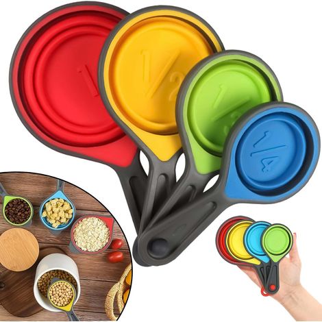 Lot de 4 tasses à mesurer pliables en silicone - Ustensiles de cuisine - Multicolore (1/5)
