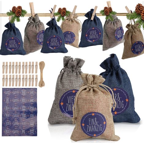 Wolketon Adventskalender Stoffsäckchen zum befüllen Weihnachtskalender Beutel Spielzeug