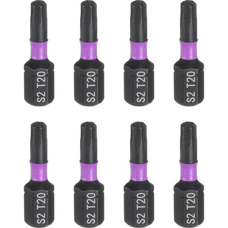 8pcs T20 Embout de Tournevis Torx 1/4" Tige Hexagonale 25mm/1" Longueur Magnétique Étoile 6 Pans Acier S2 Forets de Tournevis et de Perceuse Électrique (1/5)