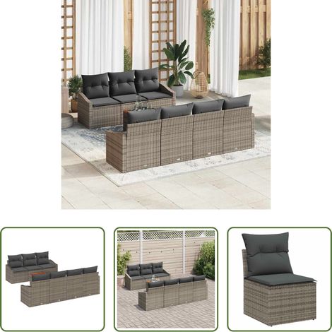 Poly-Rattan - Gartensofa-set mit Kissen 8 pcs Grau Poly-Rattan (1/5)
