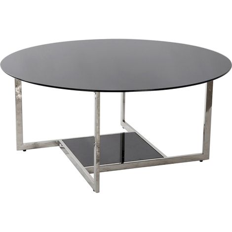 Table basse élégance verre et acier pour salon moderne - Noir avec touches argentées (1/5)