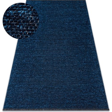 Teppich FLORENCE 24021 Einfarbig, Glamour, Flachgewebt, Fransen - dunkelblau blue 78x150 cm