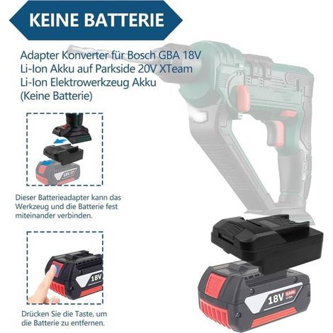 Convertisseur adaptateur pour batterie Li-Ion Bosch 18 V vers batterie d'outil électrique Parkside XTeam Li-Ion 20 V (sans batterie) (1/4)