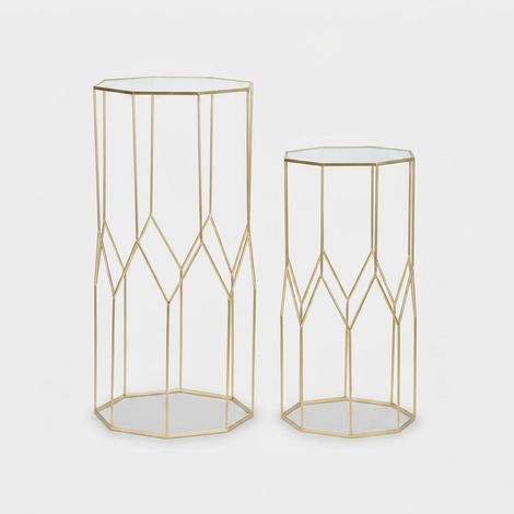 Set de 2 mesas auxiliares altas de metal y cristal New Glass (1/5)