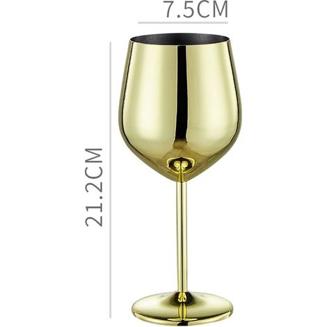 Verre à pied en acier inoxydable 304 (500 ml, doré), idéal pour le vin, les bars, les restaurants et la consommation à domicile.