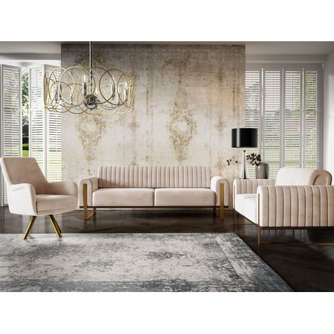 Sofaset Designersofas VALERIE 3-2-1 in Stoff Stoff Elisa Velvet Beige (1/5)