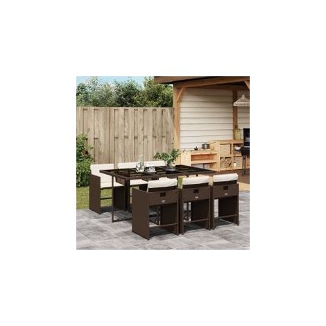 Ensemble à manger de jardin et coussins 7 pcs marron rotin (1/5)