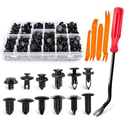 240 Kfz-Clips, Kunststoffnietclips für Türverkleidungen, Türleisten, Stoßstangen, Kotflügel, inklusive Aufbewahrungsbox und Demontagewerkzeug (1/5)
