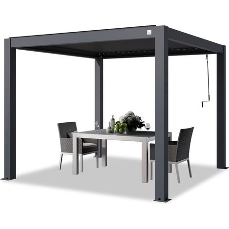 PRIMEYARD Pergola 3x3 m aluminium posts with louvered aluminium roof anthracite canopy