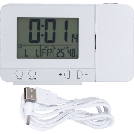 Réveil à Projection, Radio-réveil Numérique avec Projecteur Plafond Rotatif à 180° avec Station Météo, Thermomètre sans Fil, Répétition D'alarme Double, Chargeur Téléphone USB, 4 Modes Lumino (1/5)
