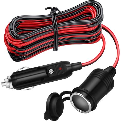 Rallonge allume-cigare 4 m avec prise et fiche, câble 16 AWG avec fusible 15 A pour alimentation 12 V/24 V en camping (1/5)