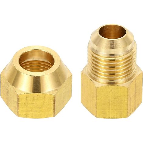 2pcs Raccords de Tube en Laiton, Femelle 1/2" x Mâle 5/8", Apdateur d\'Accouplement à 45 Degrés avec Écrou Bride, Raccord Tuyau HVAC Climatisation Plomberie Gaz - 3/8" Flare Female Male (1/5)