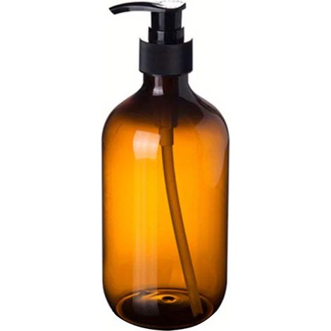Distributeur de savon portable (marron, 300 ml) pour salle de bain, lotion, shampoing, gel douche, flacon pompe vide. (1/5)