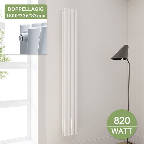 ELEGANT Design Heizkörper Weiß Doppellagig Röhrenheizkörper Oval Mittelanschluss Paneelheizkörper Vertikal 1800x236mm 820Watt