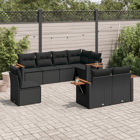 8-tlg. Garten-Sofagarnitur mit Kissen Schwarz Poly Rattan (1/3)