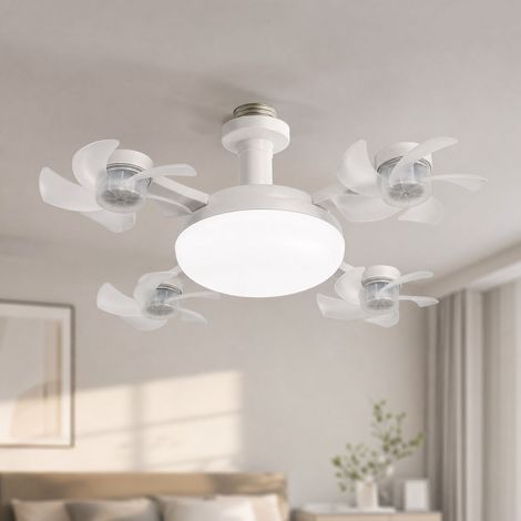 Ventilateur de plafond E27, luminaire LED 3 couleurs, télécommande, ABS blanc Ø50cm, silencieux avec minuterie, pour salon chambre (1/5)
