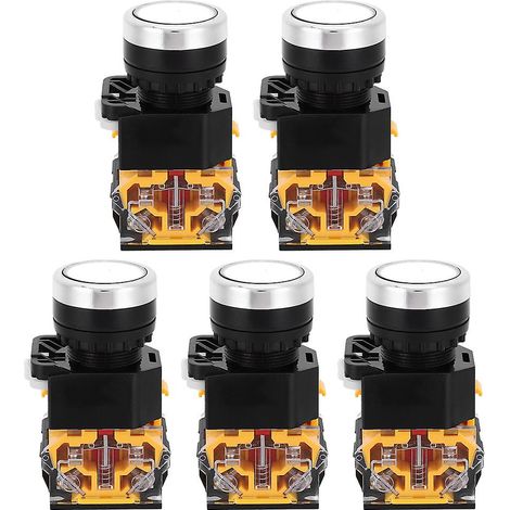 Cinq interrupteurs à bouton-poussoir autobloquants blancs de 22 mm, 37 V - 440 V, sans éclairage (1/5)