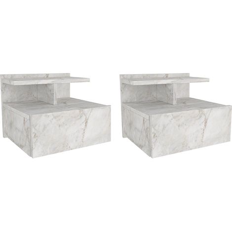 Comodino sospeso 1 cassetto Effetto marmo Bianco - Lotto di 2 - AZELNO