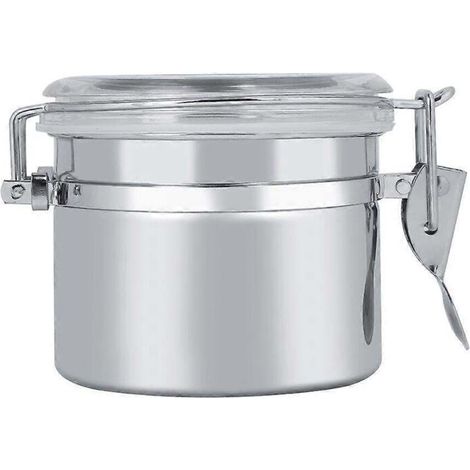 Boîte à café en acier inoxydable de 550 ml, bocal de conservation pour aliments, thé, sucre, lait en poudre, argentée (10 x 7,5 cm) (1/5)