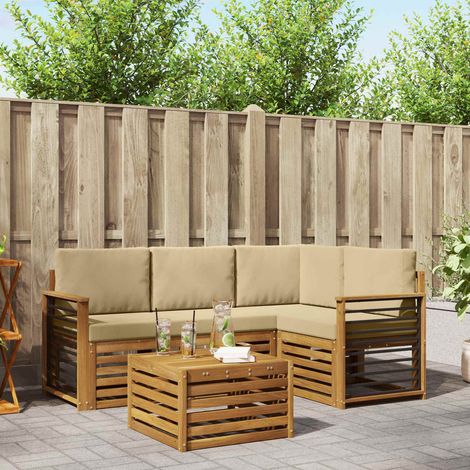 Outdoor-Sofagarnitur 5 pcs Natur und Beige Massivholz Akazie