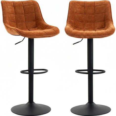 Ensemble de 2 tabourets de bar pivotants et réglables avec base et dossier en métal, orange-marron (1/5)
