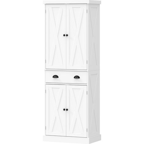 Armoire de Cuisine Blanche 62 cm, 4 Portes et 1 Tiroir, Buffet Haut, 62 x 38 x 173 cm, Meuble de Rangement Cuisine et Salle à Manger (1/5)