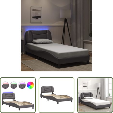 LED-Leuchten - Bettgestell mit LED ohne Matratze "Hvar" Grau 80x200 cm (1/5)