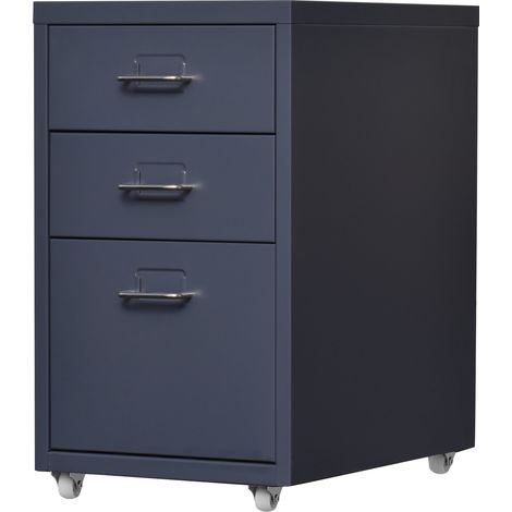 Mueble de oficina con pedestal para archivos, documentos, material de oficina con ruedas de acero 48 x 28 x 41 cm gris 030006332