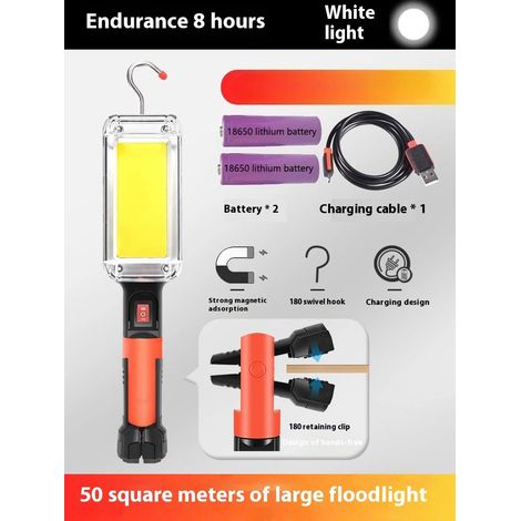 Projecteur COB - rechargeable, utilise 2 batteries 18650, portable, clip de fixation, étanche. (1/5)