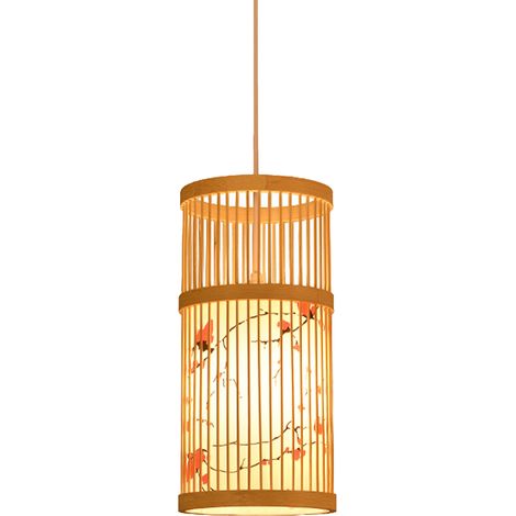 Ortviai Suspension LED en rotin naturel avec abat-jour en similicuir – Style zen chinois pour salon, théâtre ou hôtel