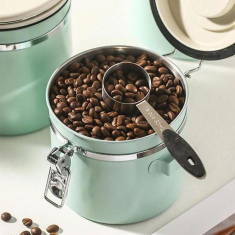 Boîte de rangement pour café, avec dosette et roue à dattes, pour café moulu, grains de café, thé, farine, céréales, sucre (1,8 L) (1/5)