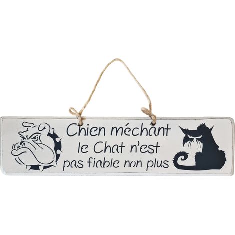 Plaque décorative en bois - Chien méchant - blanc (1/2)