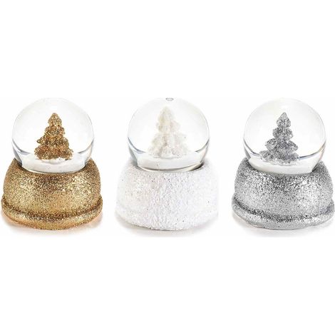 Sfere / palle a neve natalizie con albero di Natale e base in resina glitterati, set da 9 pezzi, Ø 4,5 cm x 5 H