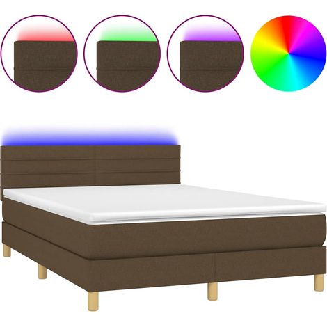 Maison Exclusive - Letto a Molle Materasso e LED Marrone Scuro 140x200 cm Tessuto (1/5)