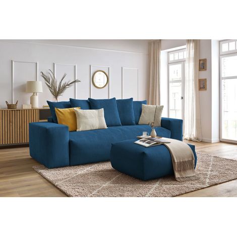 BOBOCHIC - Canapé droit convertible coffre VOLTAIRE avec pouf Bleu foncé (1/5)