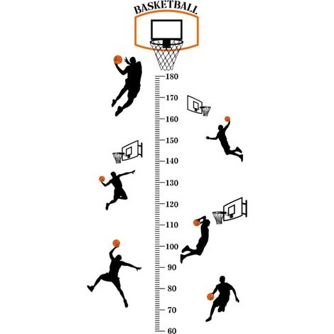 Wandsticker-Set, Größenwachstumsdiagramm, Basketball, Schuss, Sport, selbstklebende Taillenaufkleber für Schlafzimmer (90 x 30) (1/5)