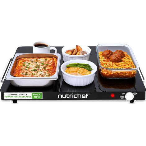 NutriChef Piastra Elettrica, Scalda Cibo Elettrico Portatile, per Tortillas, Buffet, Ristorante, Festa, Cena, Casa e Cucina, Vetro, 60–110 °C, 54 × 42 cm, Nero (1/5)