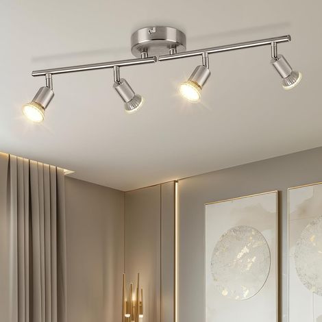 Plafond Spotlight Rotatif - Luminaire Plafonnier Nickel Mate 4 Voies GU10 LED Plage de LED 350 ° Spoirs de Placier Moderne Réglables pour Cuisine Salon Pas de Bulbes (1/5)