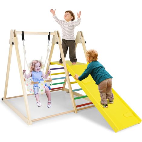 COSTWAY 4 in 1 Arrampicata per Bambini, Parco Giochi con Altalena,1+ Anni,185×120×115 cm,Colorato