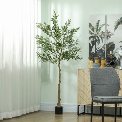 Pianta ornamentale artificiale di ulivo, alta 180 cm, con 900 foglie e 40 olive in vaso, per interni, colore verde.