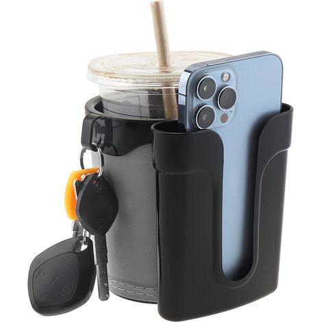 Porte-gobelet et porte-téléphone en cuir pour guidon de vélo – Porte-bouteille multifonctionnel 3 en 1 pour vélos électriques/cyclomoteurs/vélos de ville, comprend une poche pour téléphone et des croc (1/5)